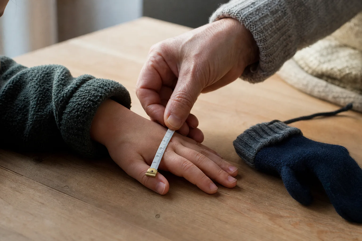 Barnets hand mäts med måttband