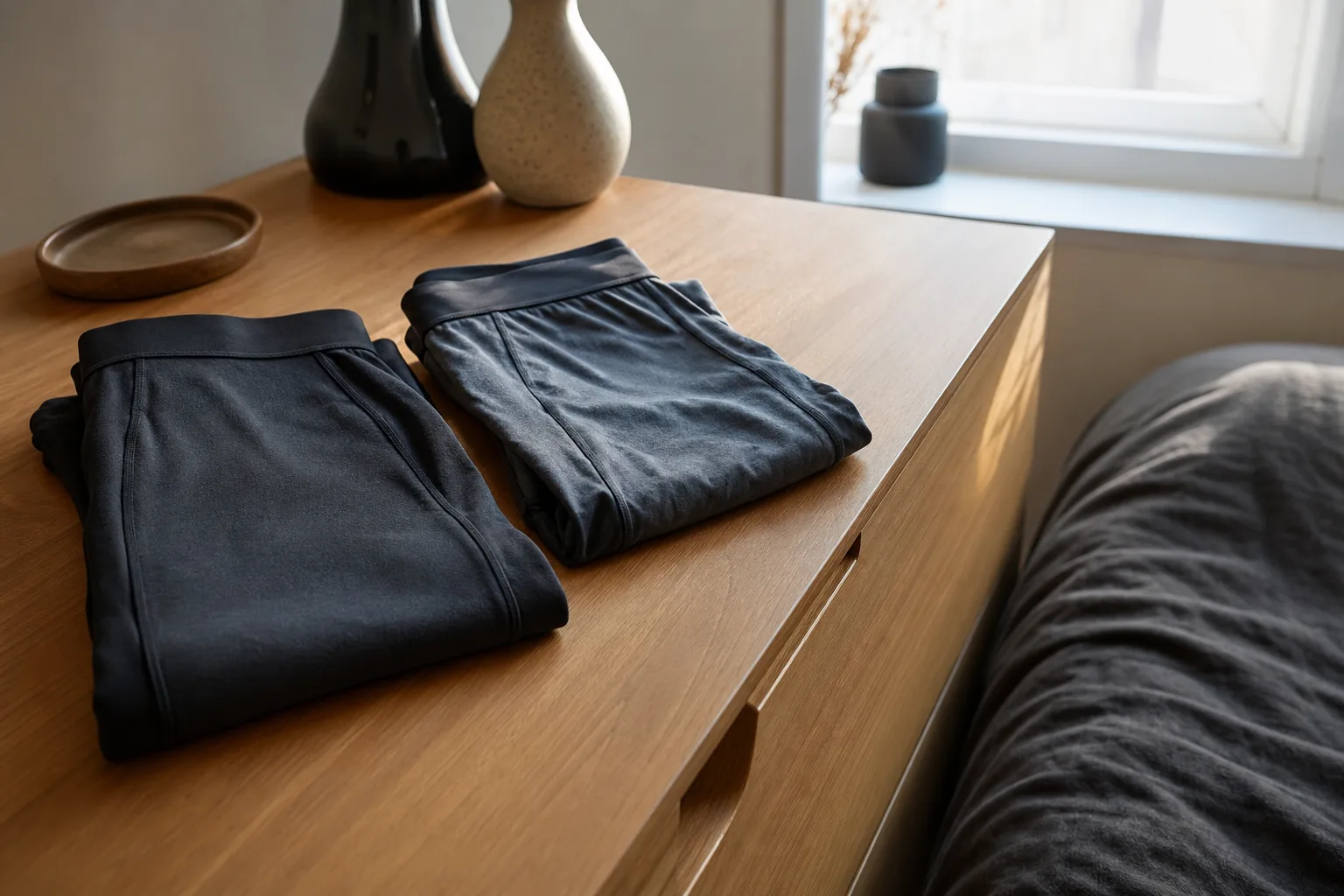 Underkläder med långa ben på byrån