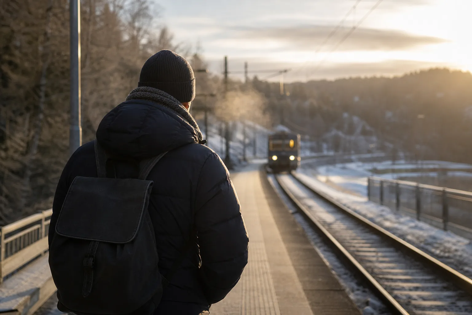 Väntan på perrongen i kylan