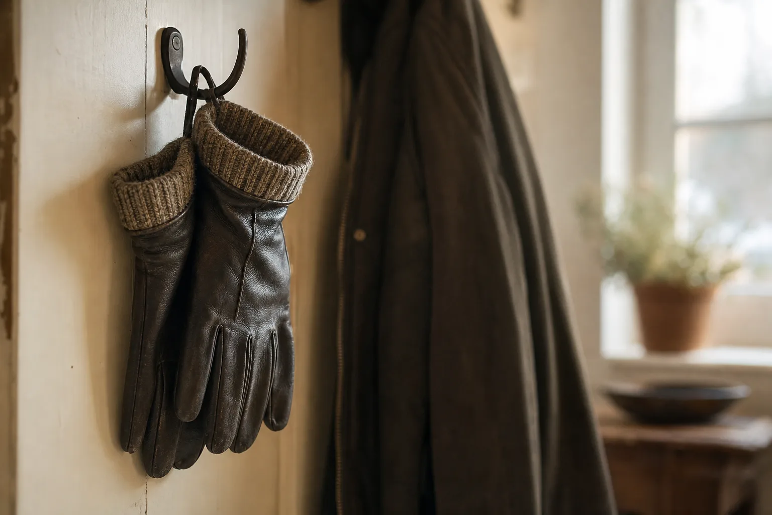 Fodrade skinnhandskar på kroken