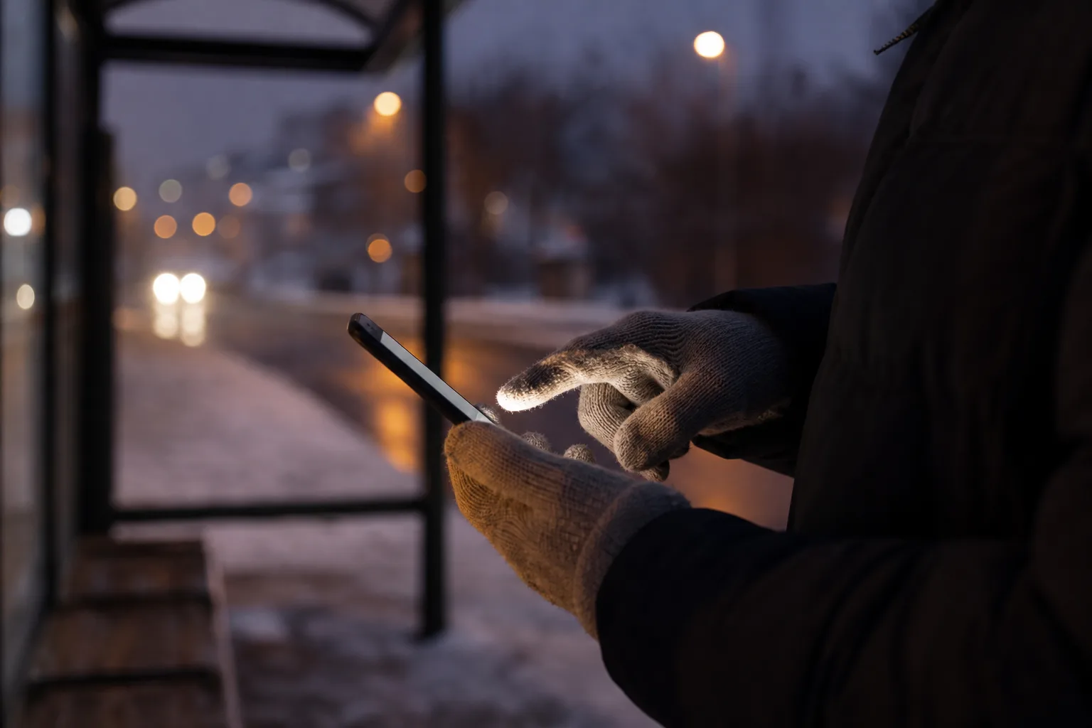 Vante med touchfingrar mot en mobilskärm