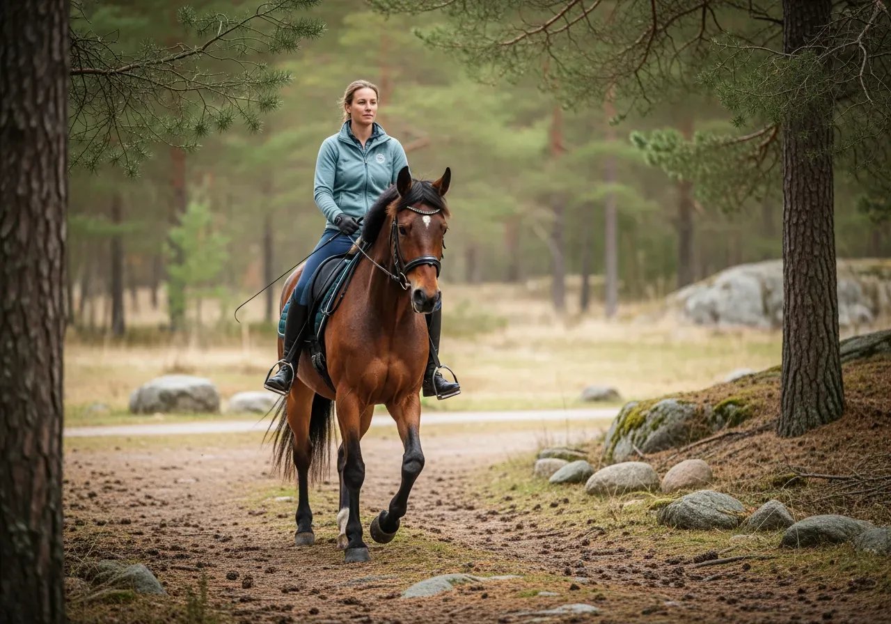 Kvinna som rider på sin häst
