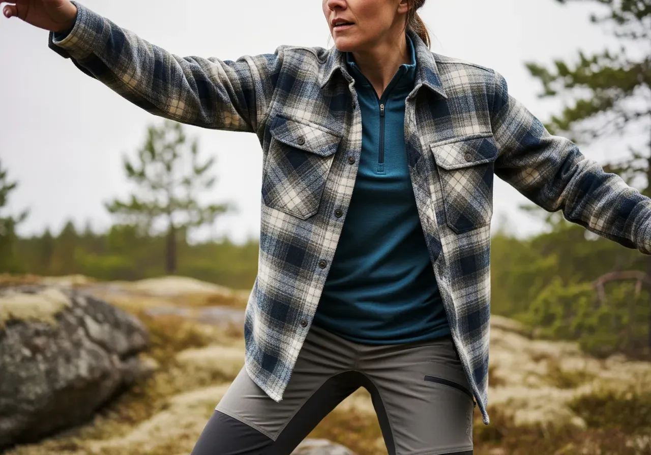 Flanellskjorta fickor rörlighet och lager