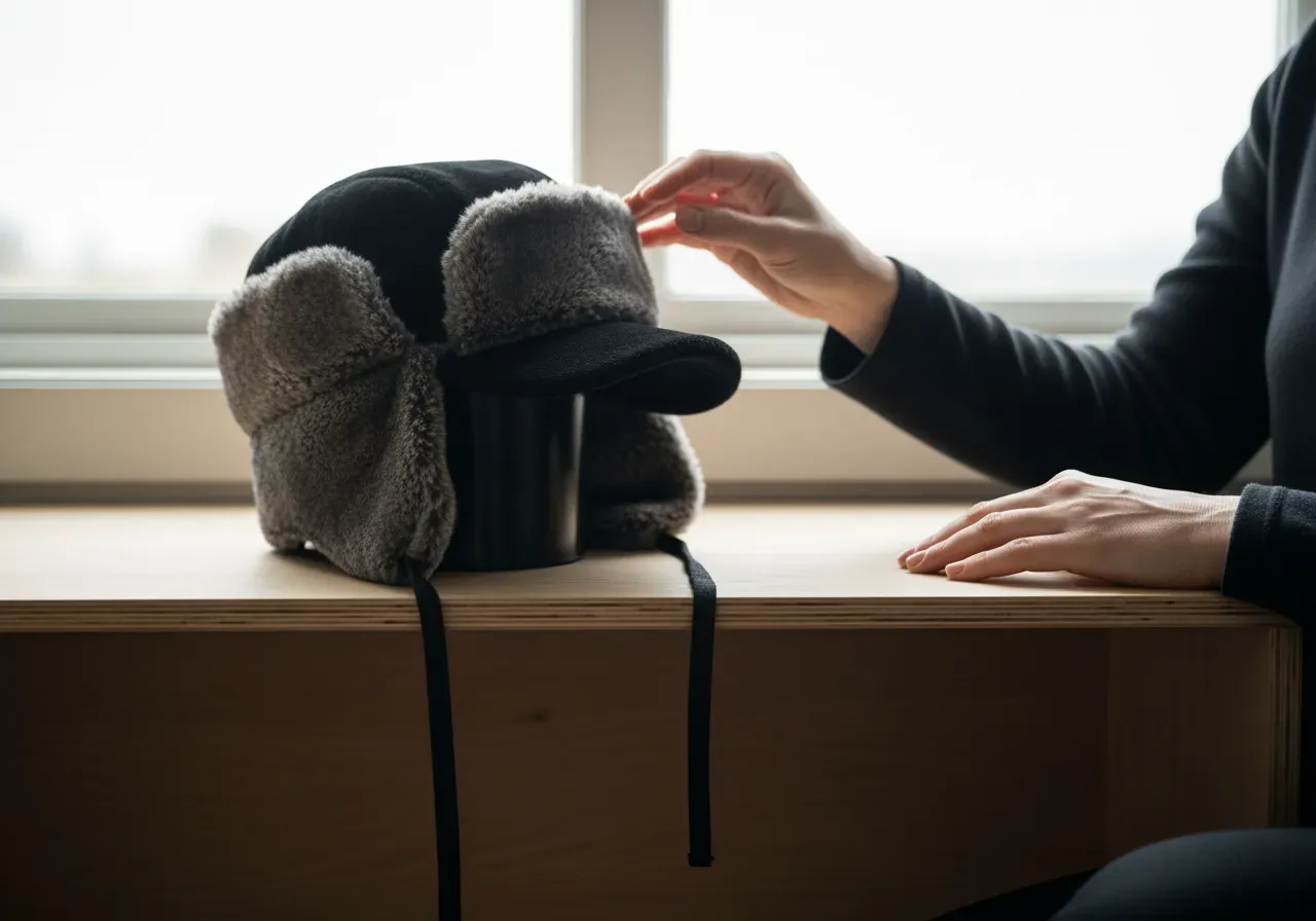 Pälsmössa med mjuk och hård skärm