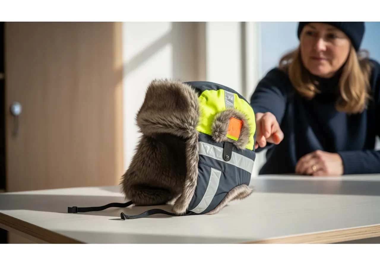 Pälsmössa med varsel och reflex