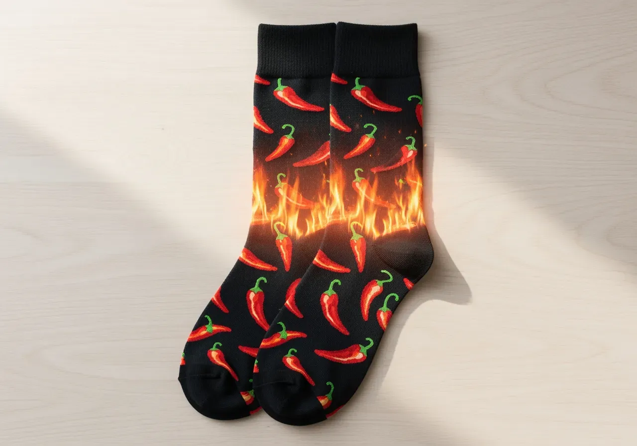 Chilistrumpor med brinnande chili