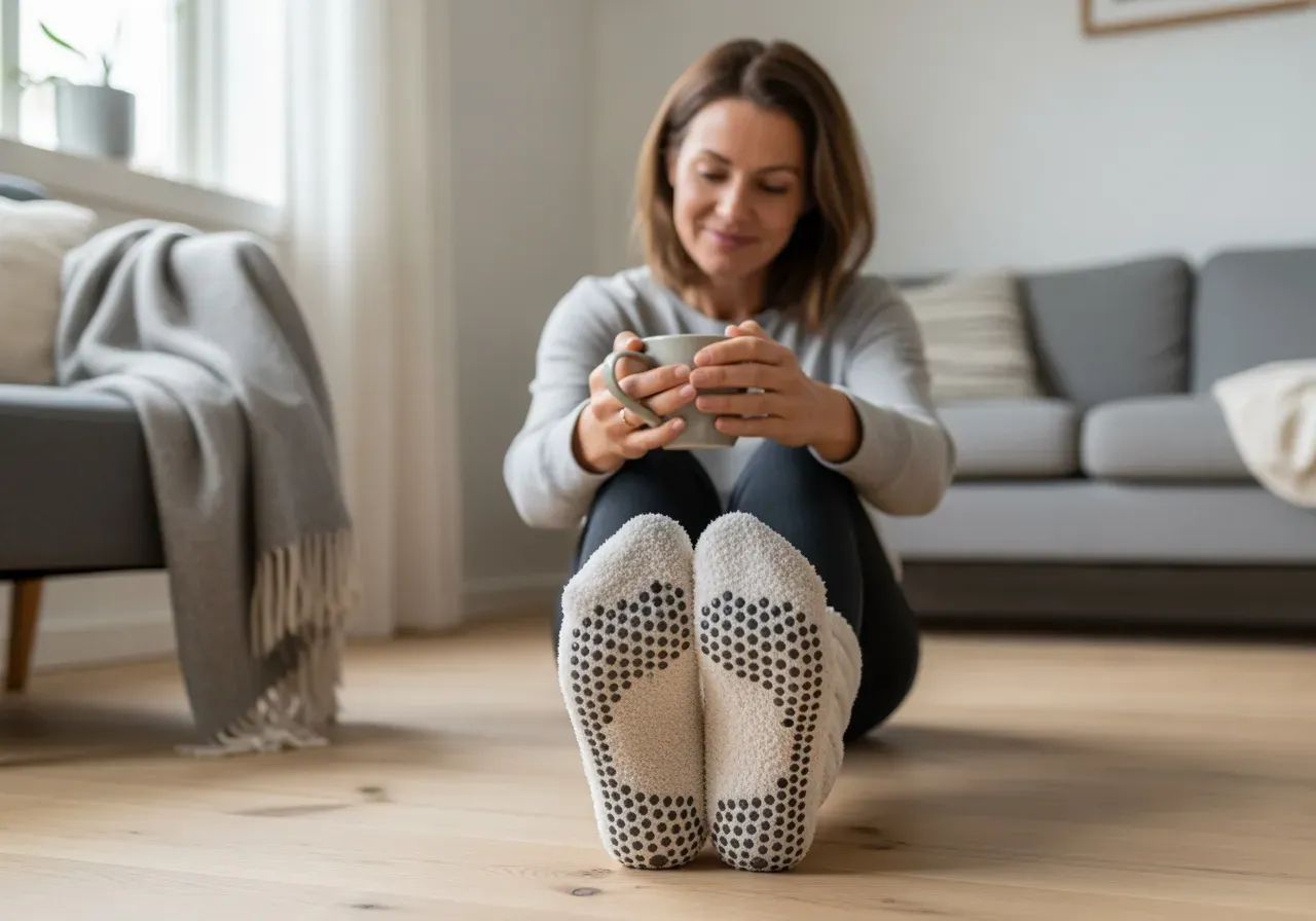 Fluffiga innesockor med halkskydd