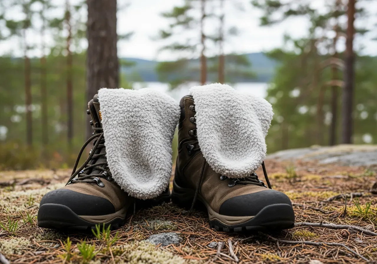 Fluffiga sockor i stövlar utomhus
