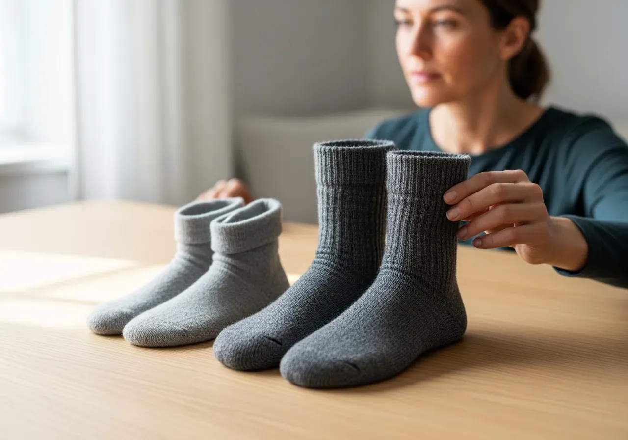 Innerstrumpa i ull och mellanhöga strumpor