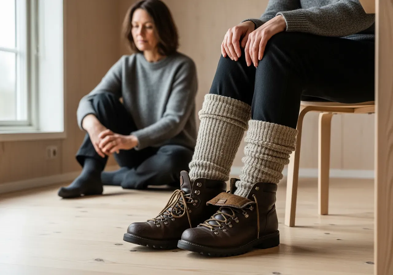 Mellantjocka ullfrottéstrumpor i kängor