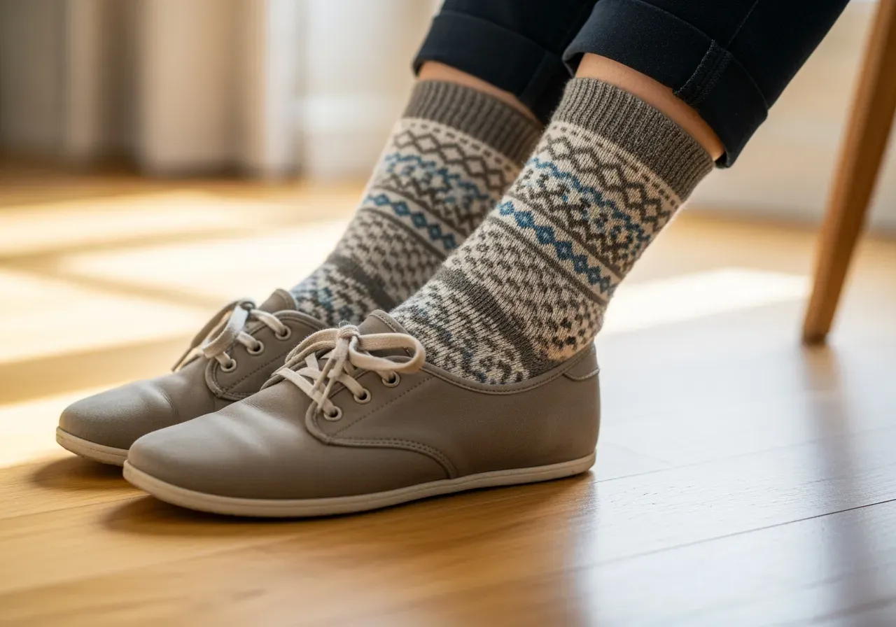 Mönstrade värmande strumpor i vardagsskor
