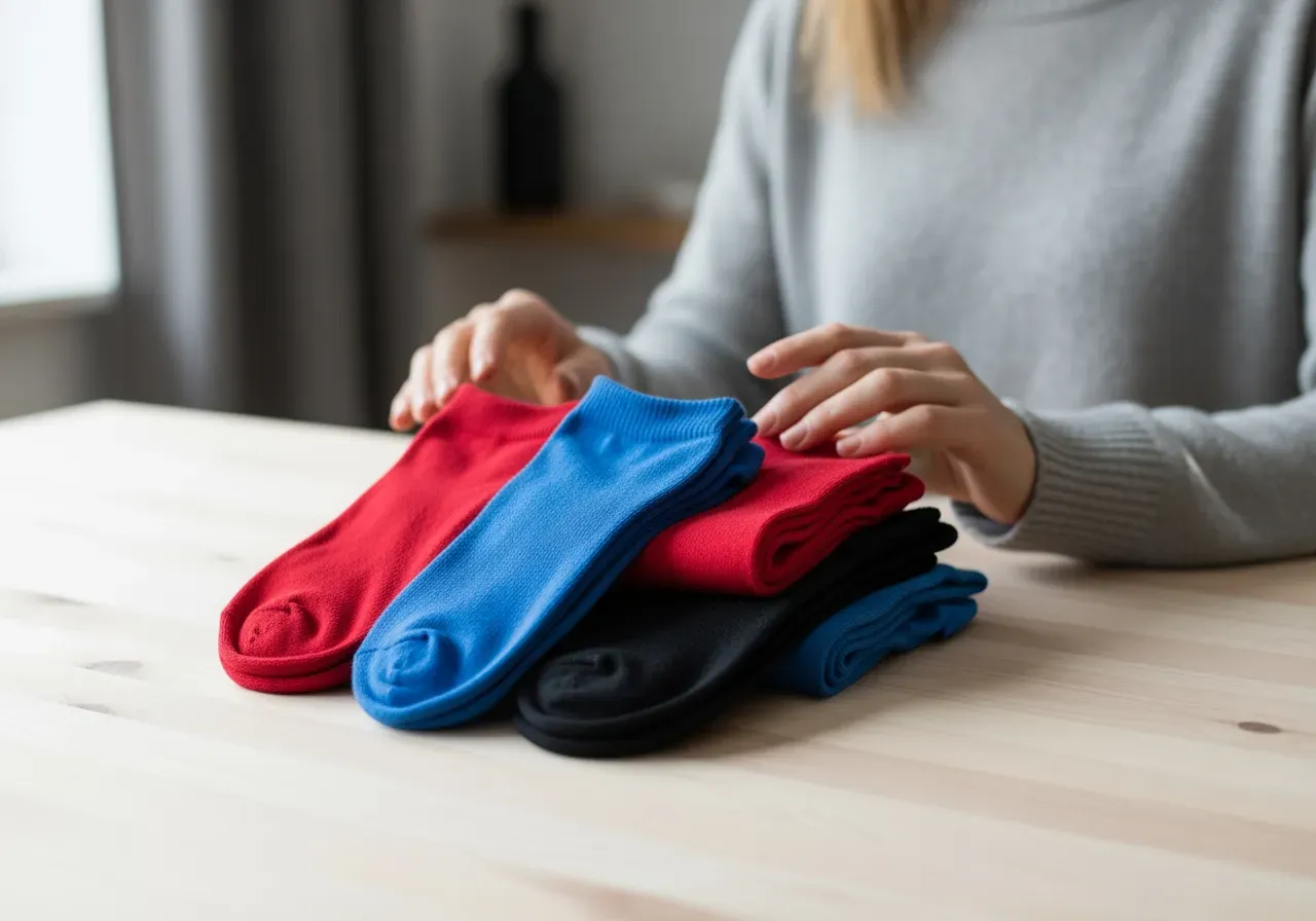 Röda blå och svarta strumpor