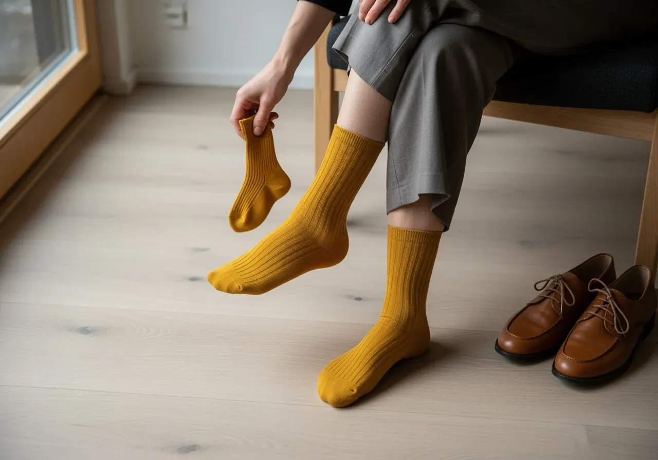 Senapsgula strumpor stilguide