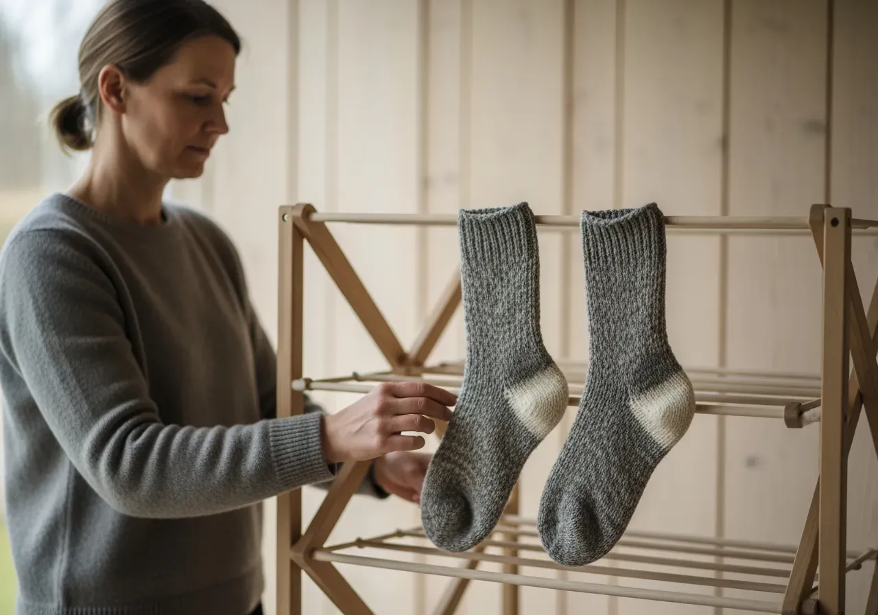 Tvättråd och torkning för raggsockor