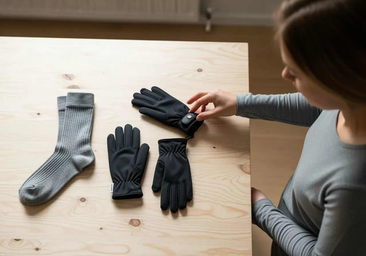 Värmestrumpor och tunna värmehandskar