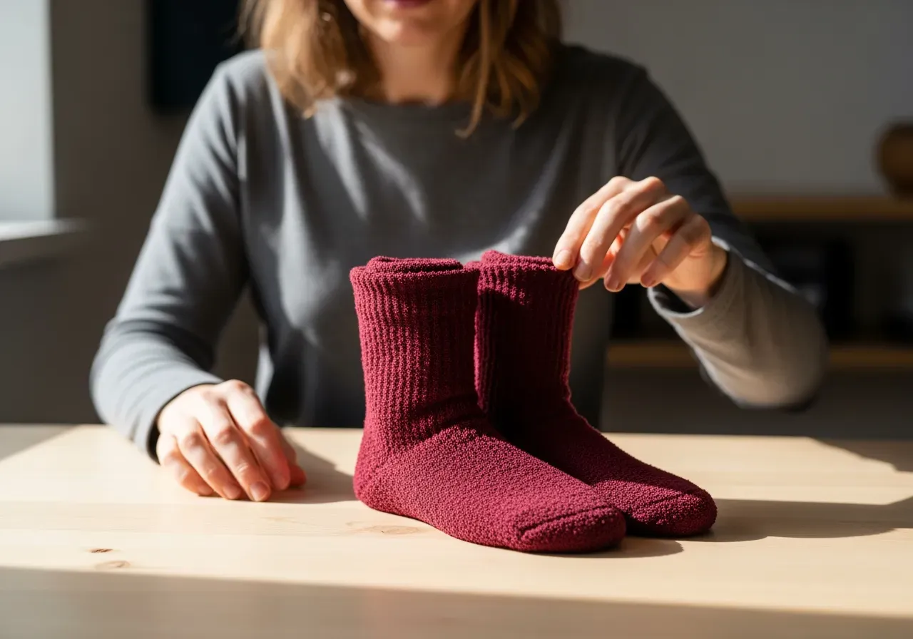 Vinröda frottéstrumpor för vardag och friluft