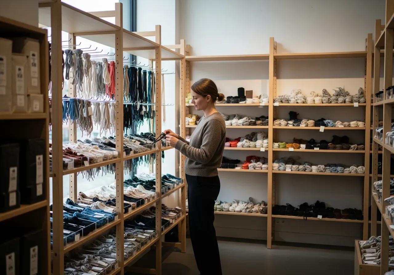 Butikstillbehör för skobutik skosnören hyllor