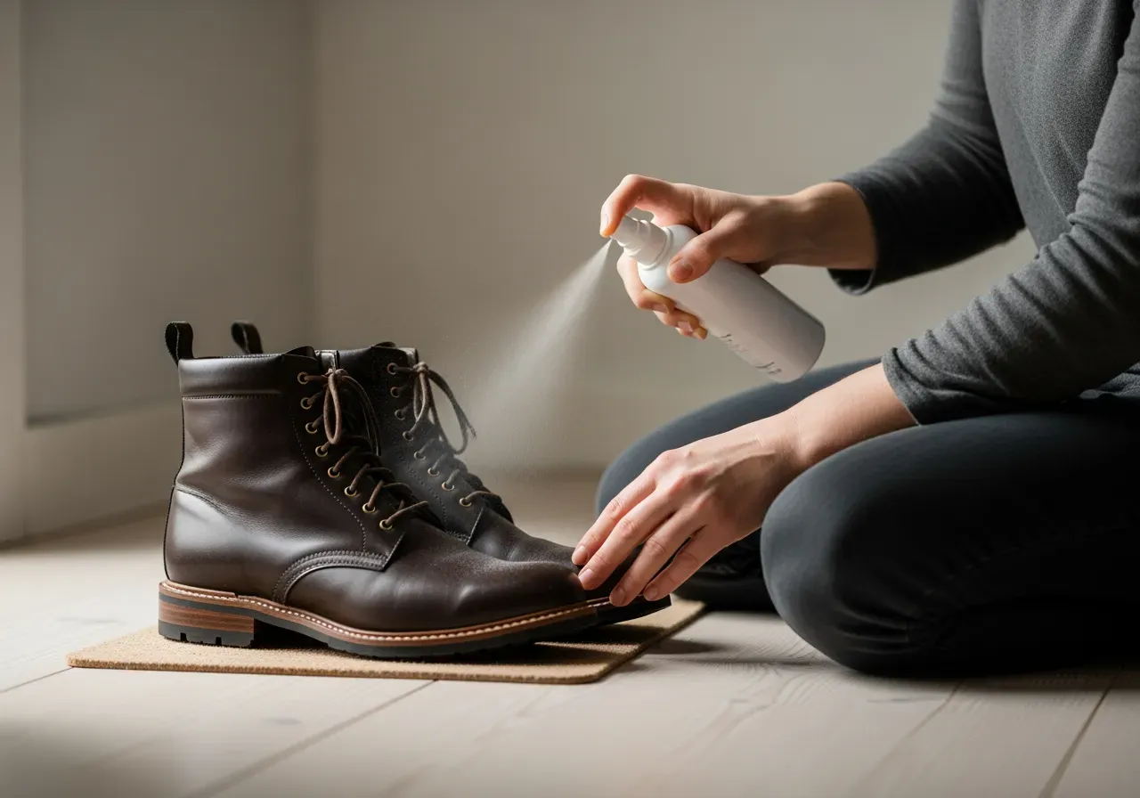 Impregnering med vaxspray på läderskor