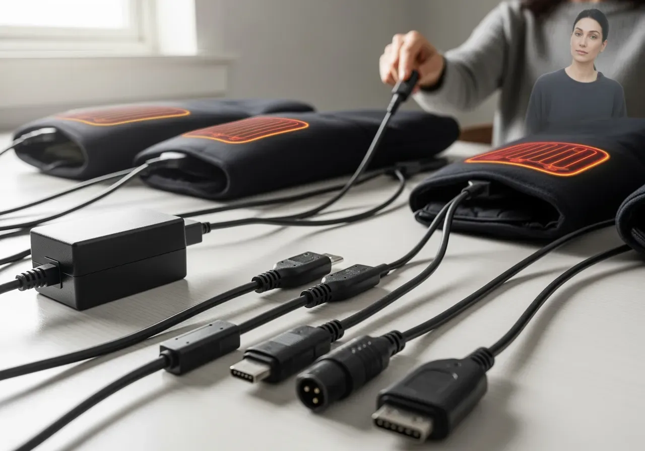 Laddning och kablar för värmeplagg