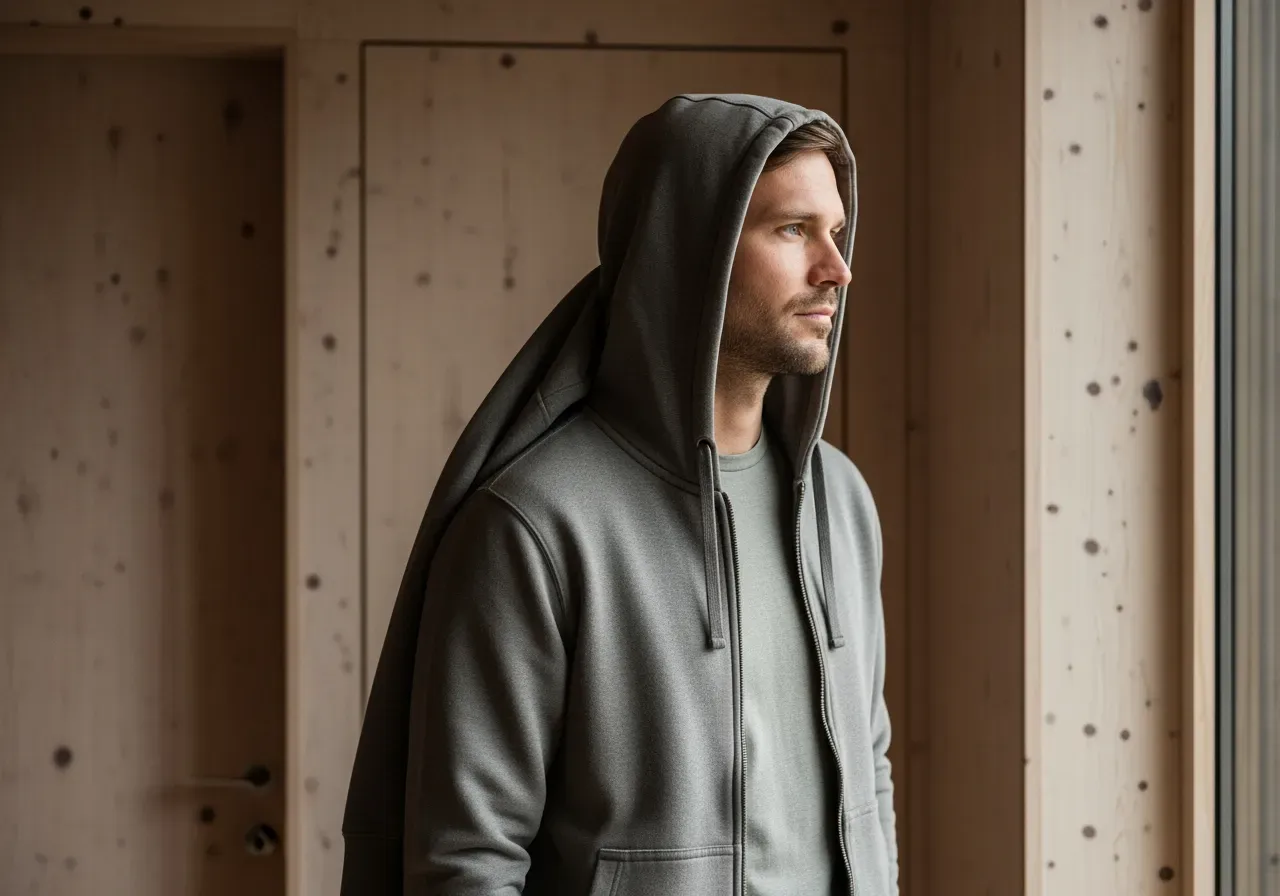 Lager på lager med huvtröja