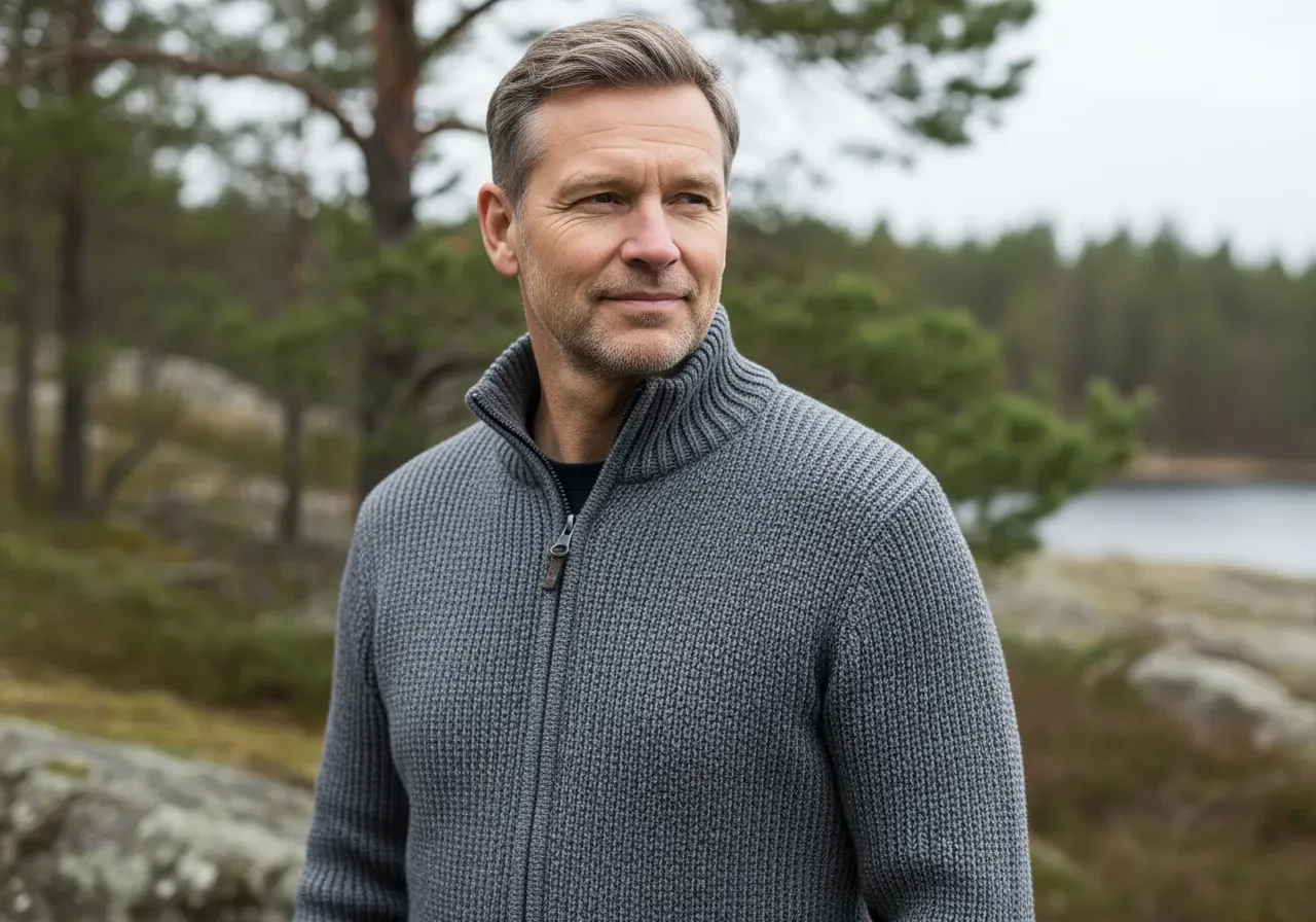 Stickad värmejacka för herr utomhus