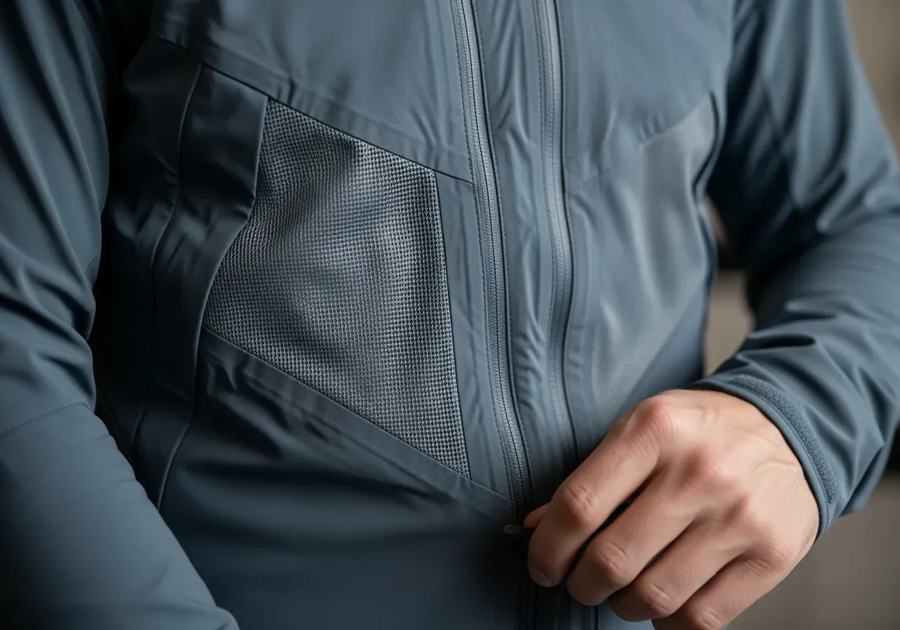 Ventilation och membran i värmejacka